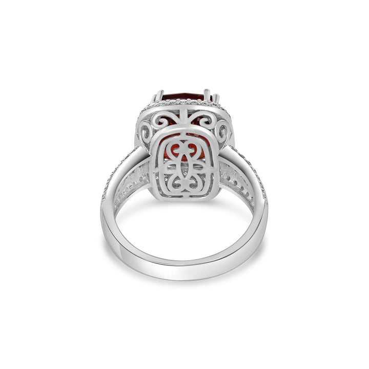 6.25 Cts Rhodochrosite and White Diamond Ring in 14K White Gold