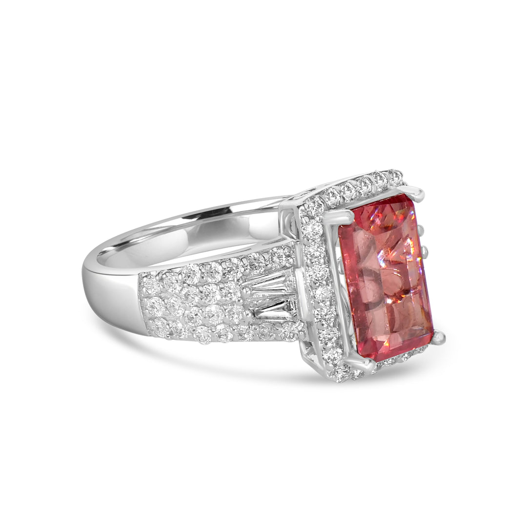 2.48 Cts Rhodochrosite and White Diamond Ring in 14K White Gold