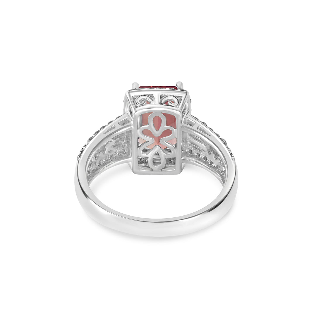 2.48 Cts Rhodochrosite and White Diamond Ring in 14K White Gold