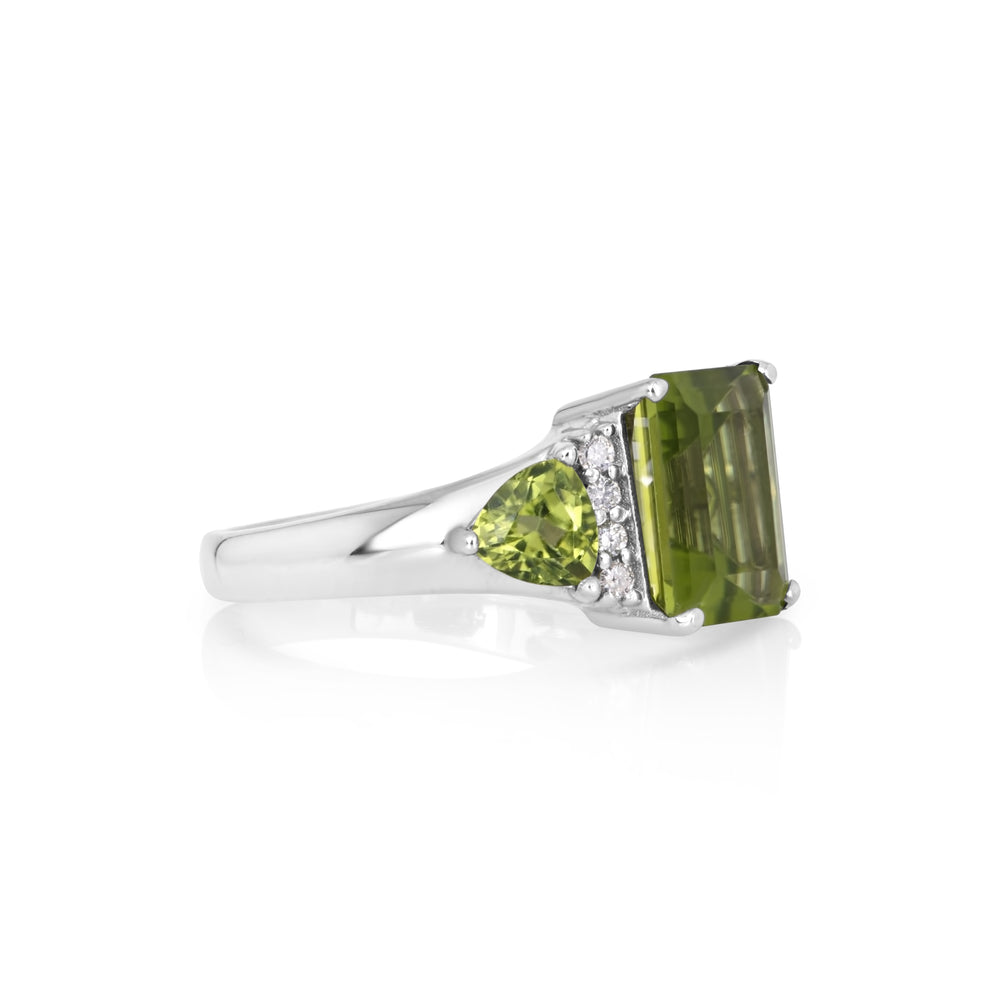 4.5 Cts Peridot and White Diamond Ring in 14K White Gold