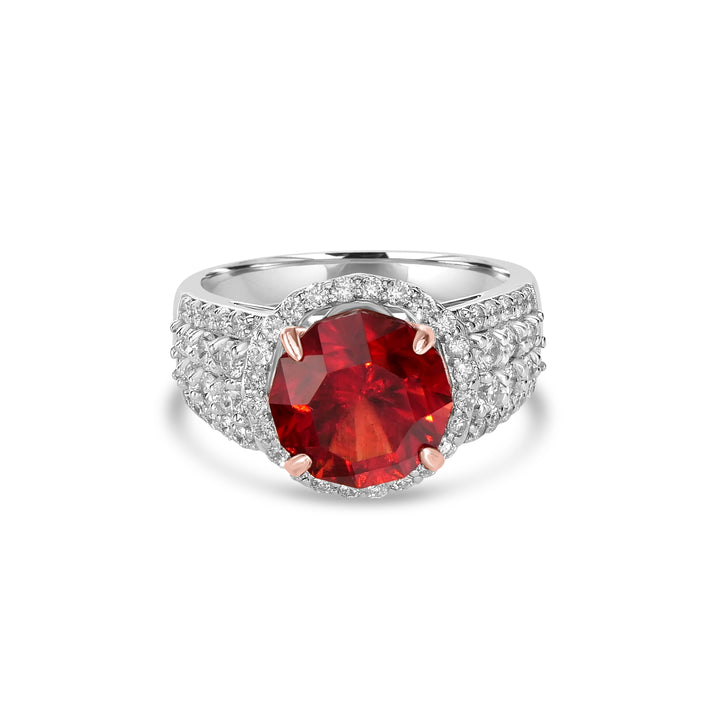 5.03 Cts Rhodochrosite and White Diamond Ring in 14K Two Tone