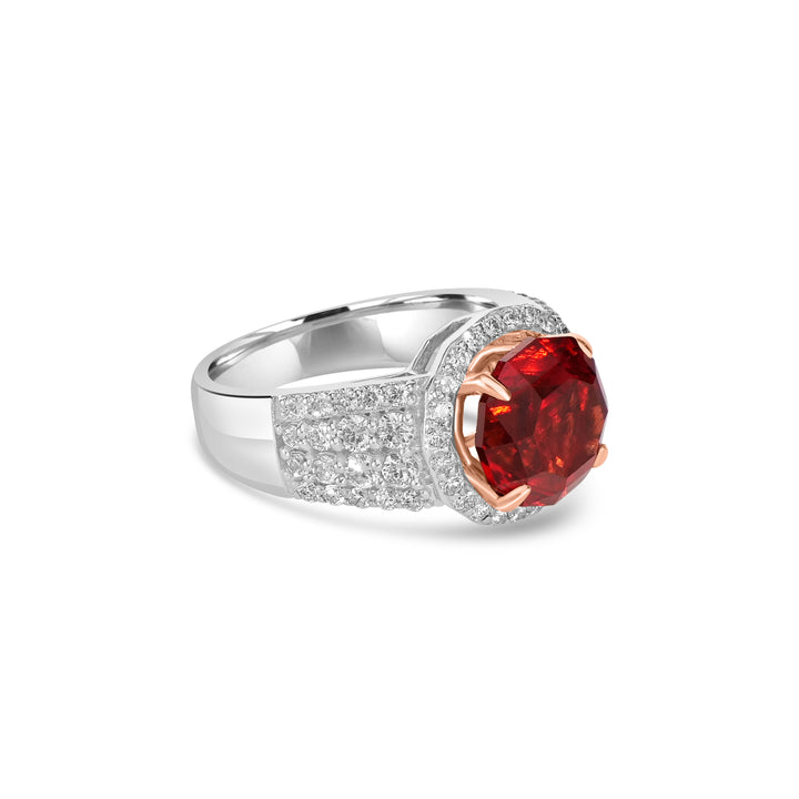 5.03 Cts Rhodochrosite and White Diamond Ring in 14K Two Tone