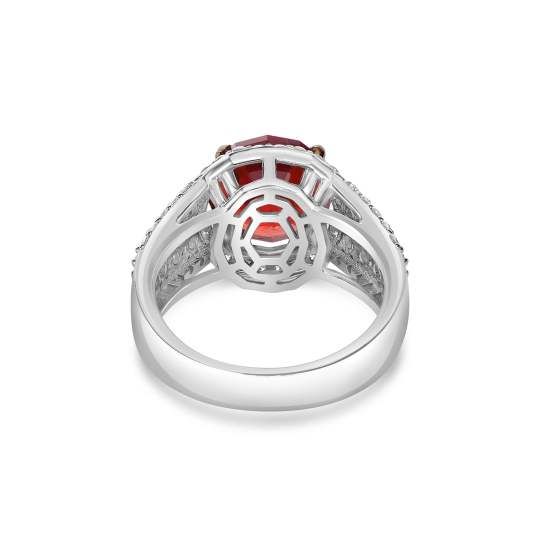5.03 Cts Rhodochrosite and White Diamond Ring in 14K Two Tone