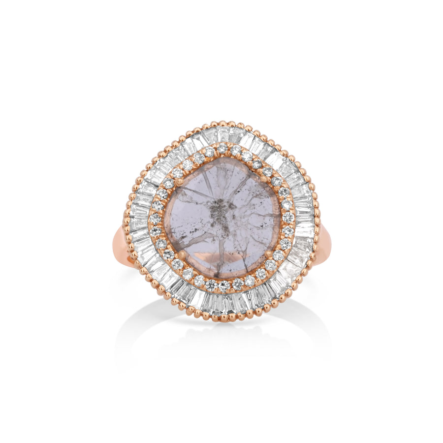 0.69 Cts Diamond Slice and White Diamond Ring in 14K Rose Gold
