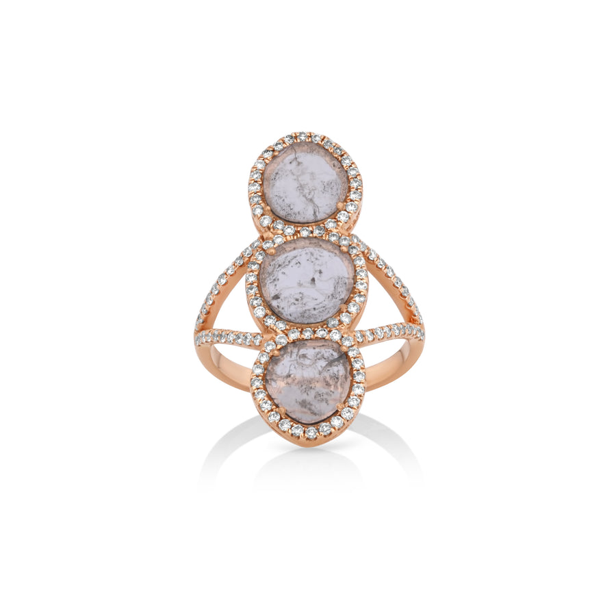 0.97 Cts Diamond Slice and White Diamond Ring in 14K Rose Gold