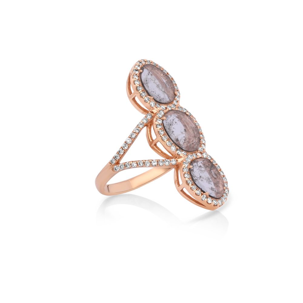 0.97 Cts Diamond Slice and White Diamond Ring in 14K Rose Gold