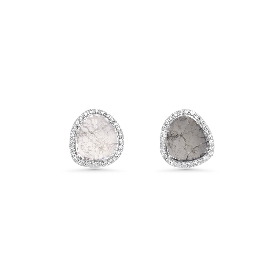 1.26 Cts Diamond Slice and White Diamond Earring in 14K White Gold