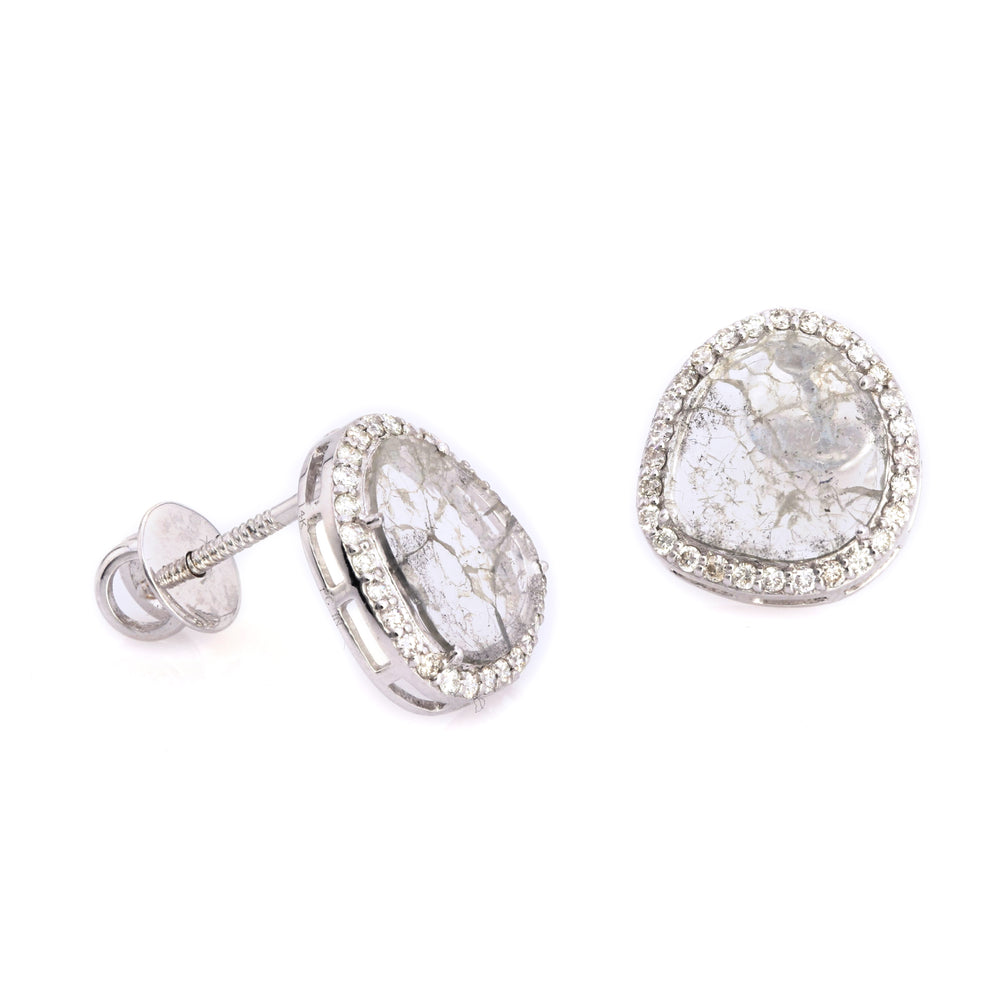 1.26 Cts Diamond Slice and White Diamond Earring in 14K White Gold
