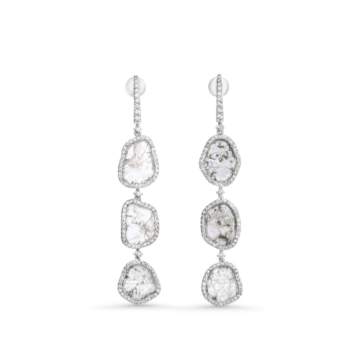 4.47 Cts Diamond Slice and White Diamond Earring in 14K White Gold