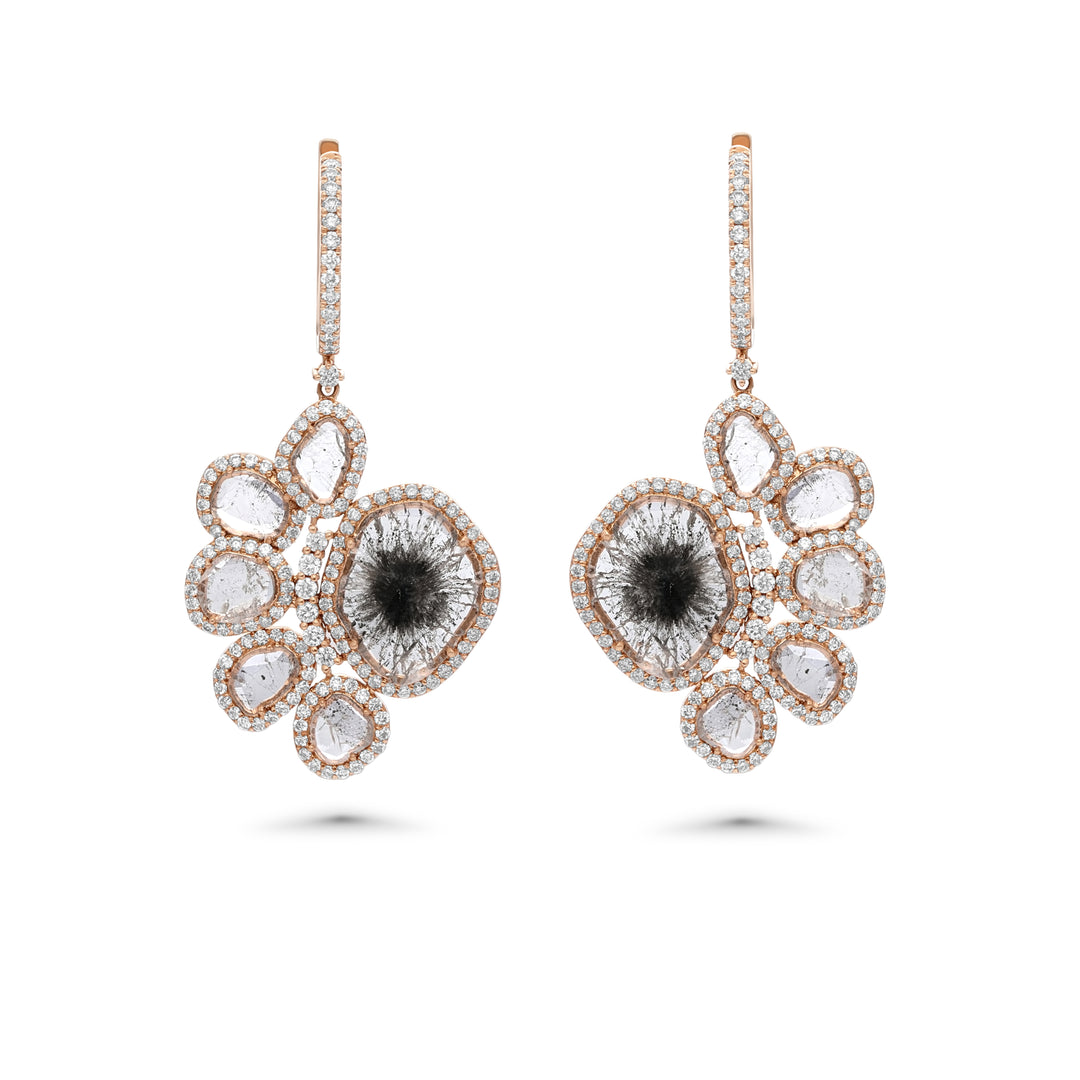 5.42 Cts Diamond Slice and White Diamond Earring in 14K Rose Gold