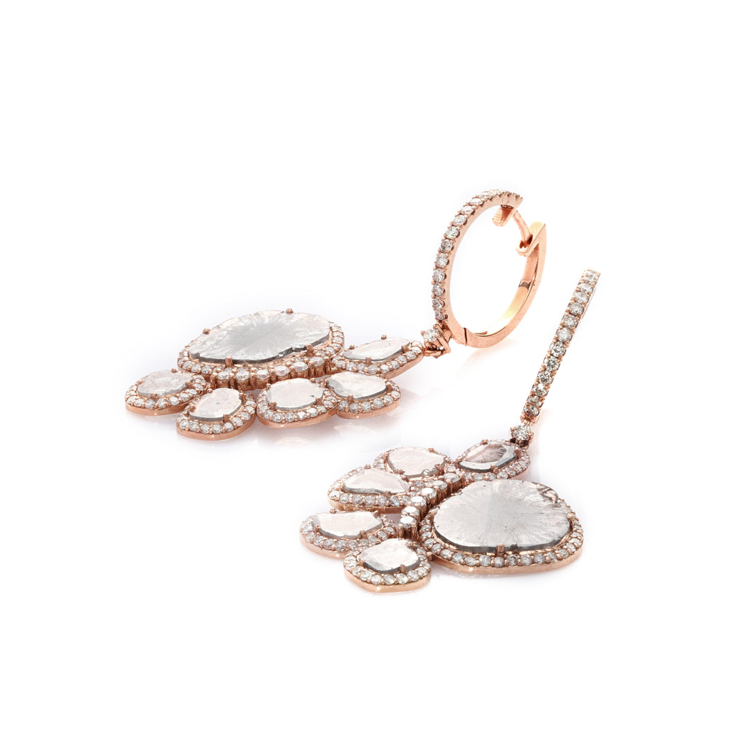 5.42 Cts Diamond Slice and White Diamond Earring in 14K Rose Gold