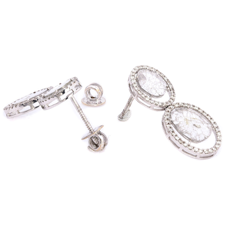 1.75 Cts Diamond Slice and White Diamond Earring in 14K White Gold