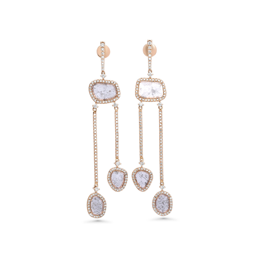 2.44 Cts Diamond Slice and White Diamond Earring in 14K Rose Gold