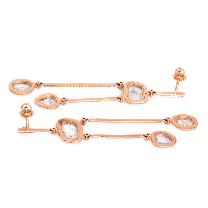 2.44 Cts Diamond Slice and White Diamond Earring in 14K Rose Gold