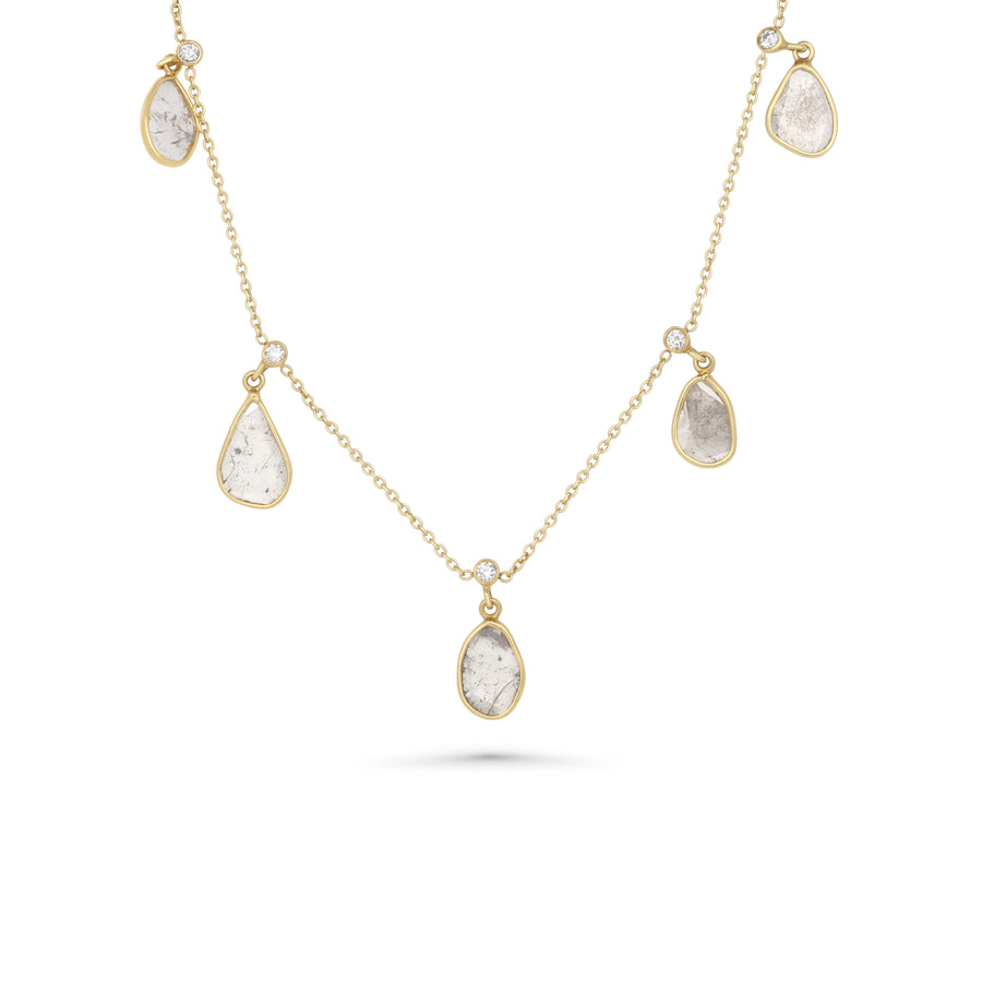 2.44 Cts Diamond Slice and White Diamond Necklace in 14K Yellow Gold