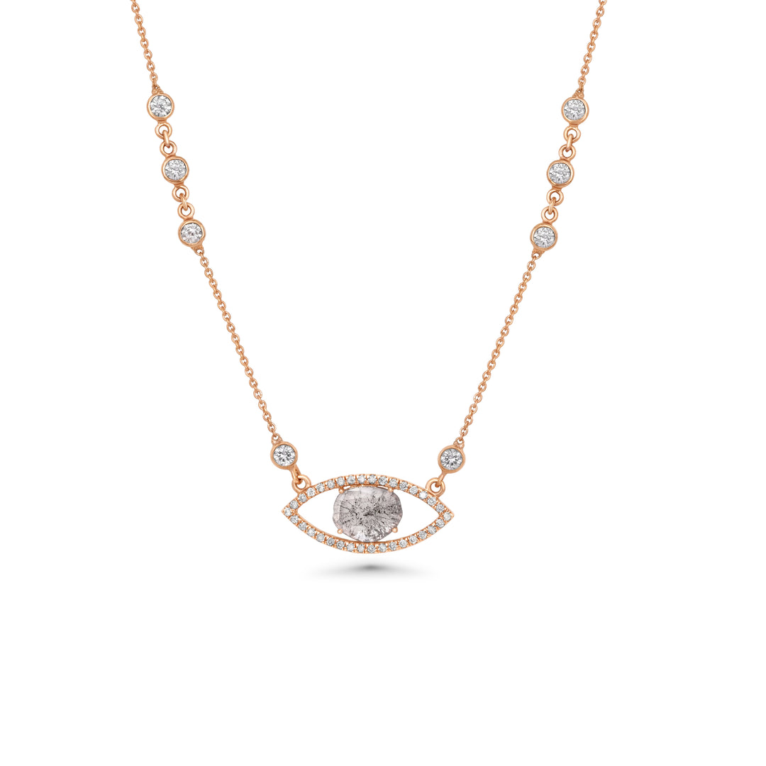 0.4 Cts Diamond Slice and White Diamond Necklace in 14K Rose Gold