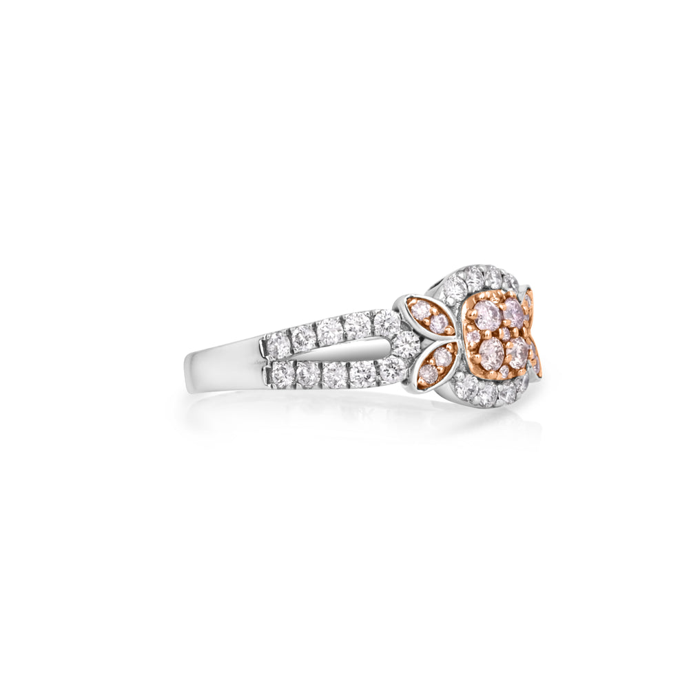 0.22 Cts Pink Diamond and White Diamond Ring in 14K Two Tone