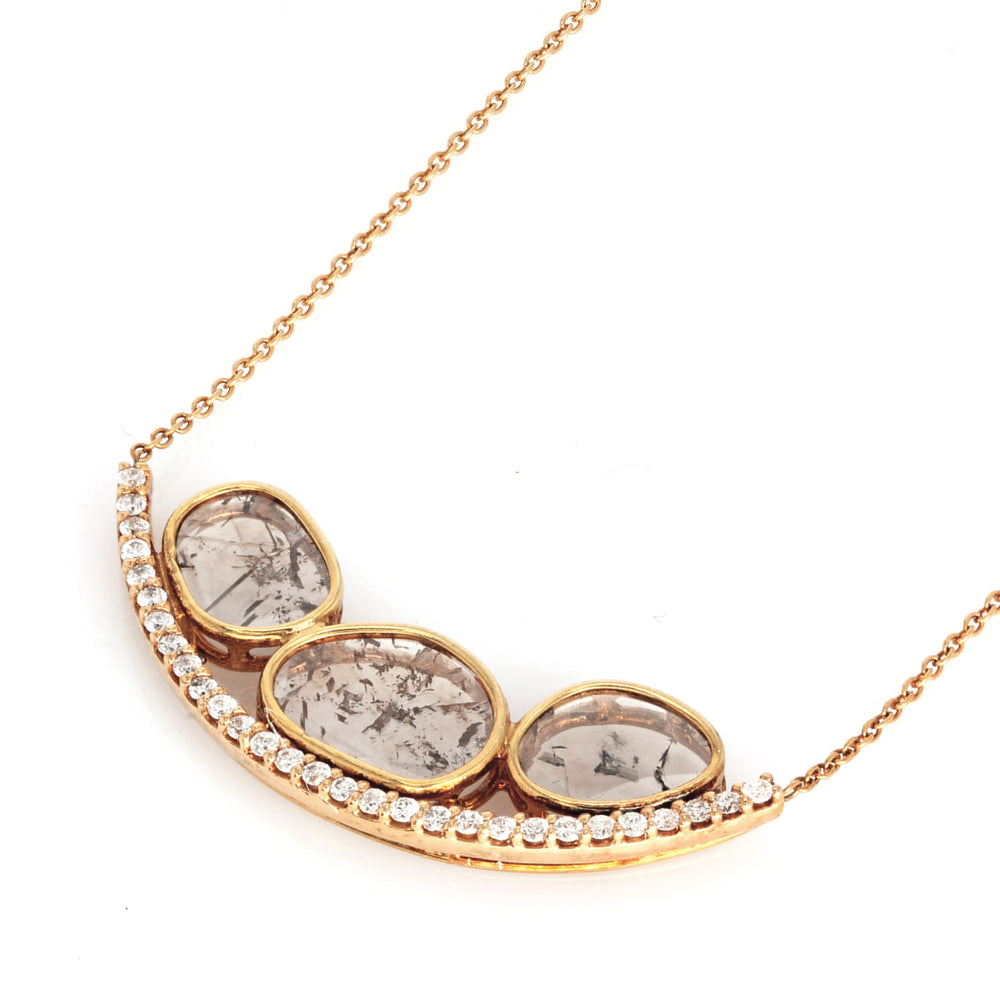 1.03 Cts Diamond Slice and White Diamond Necklace in 14K Yellow Gold