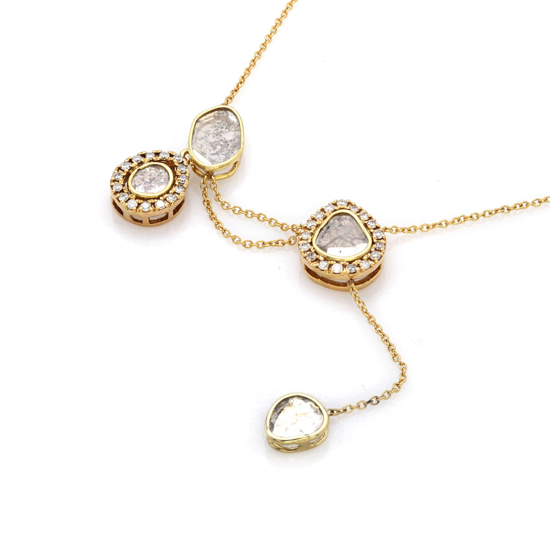 1.33 Cts Diamond Slice and White Diamond Necklace in 14K Yellow Gold