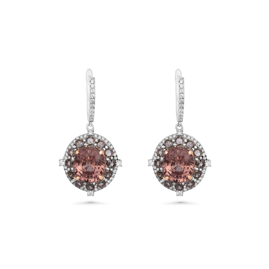 12.2 Cts Brown Zircon and Brown Diamond Earring in 14K Two Tone