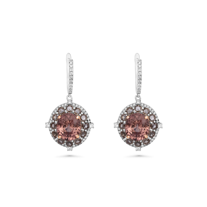 12.2 Cts Brown Zircon and Brown Diamond Earring in 14K Two Tone