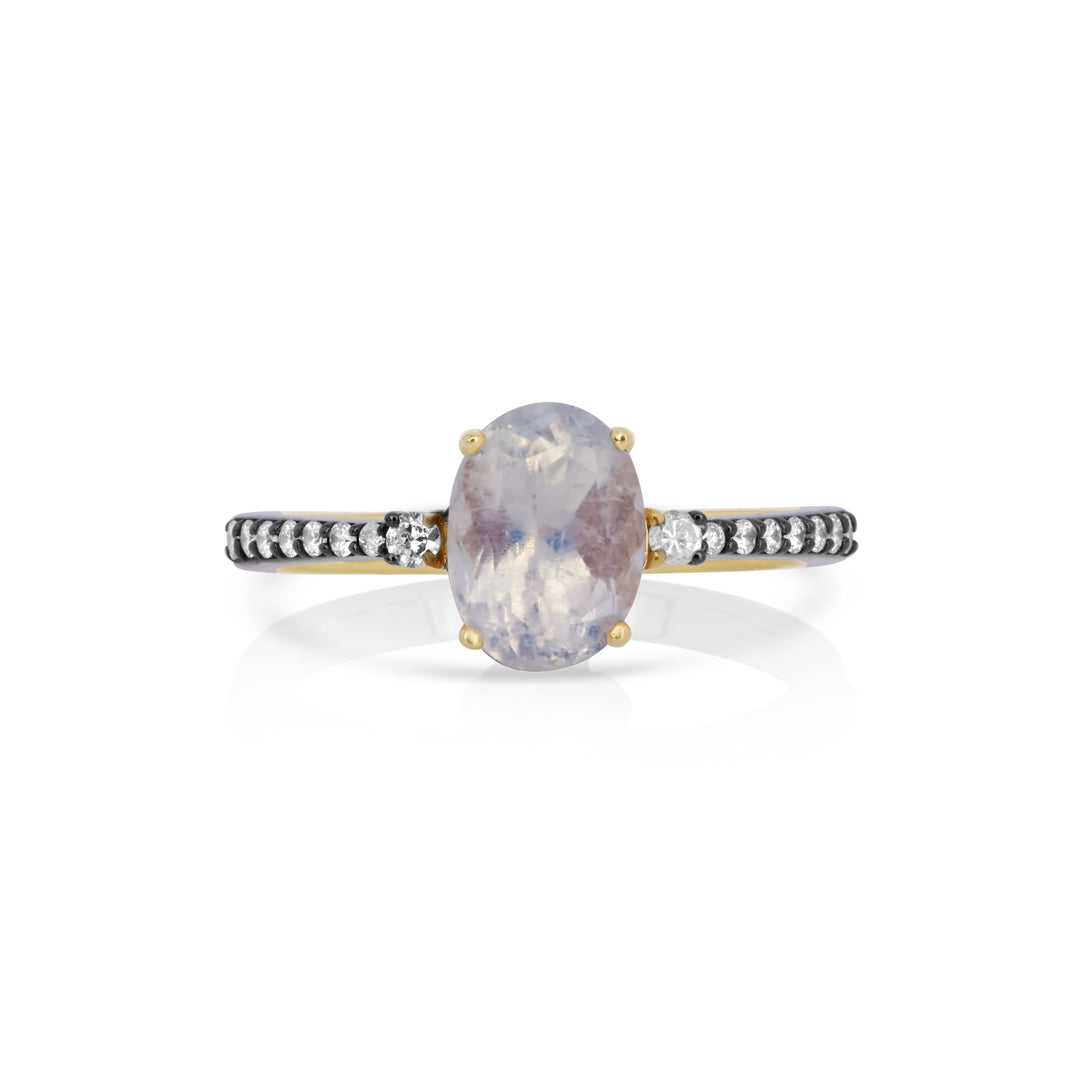 1.90 Cts Moonstone and White Diamond Ring in 14K Two Tone