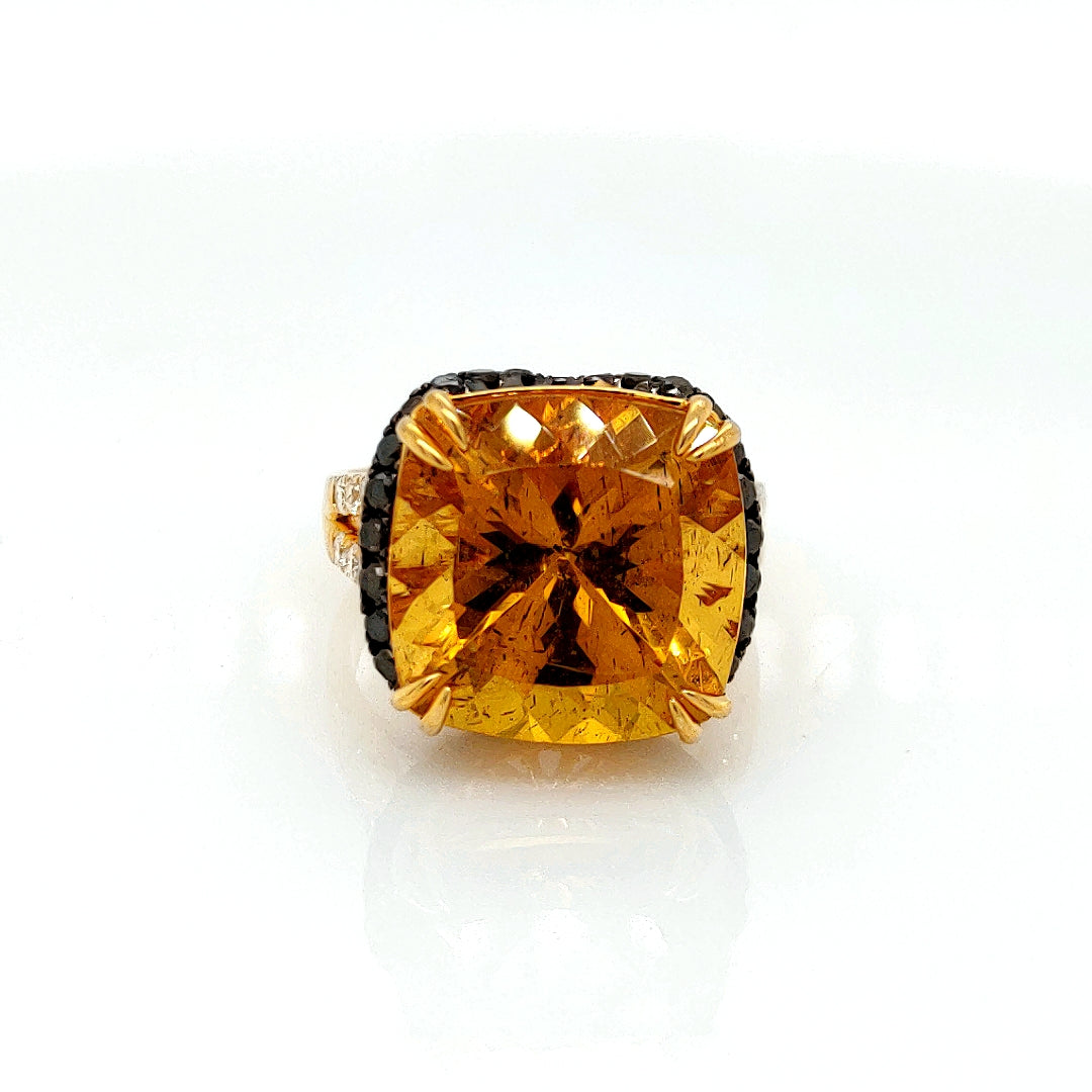 15.00 Cts Yellow Apatite and White Diamond Ring in 14K 2-Tone