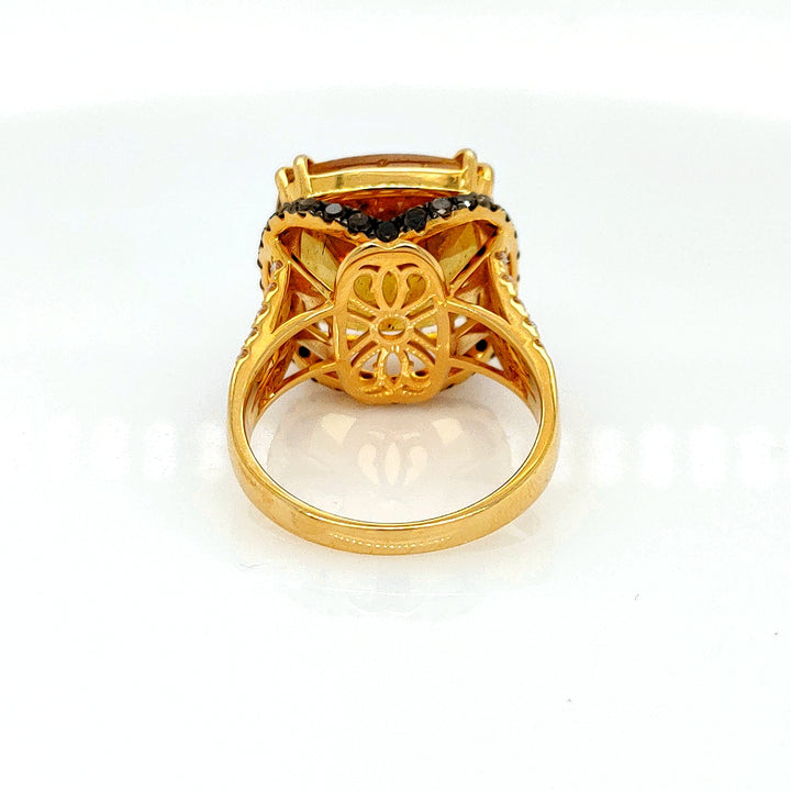 15.00 Cts Yellow Apatite and White Diamond Ring in 14K 2-Tone