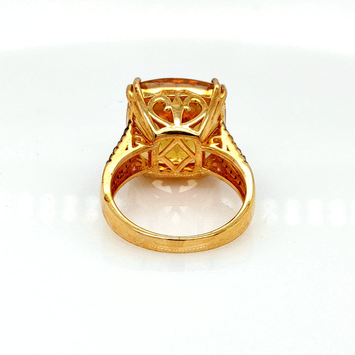 15.00 Cts Yellow Apatite and Black Diamond Ring in 14K 2-Tone