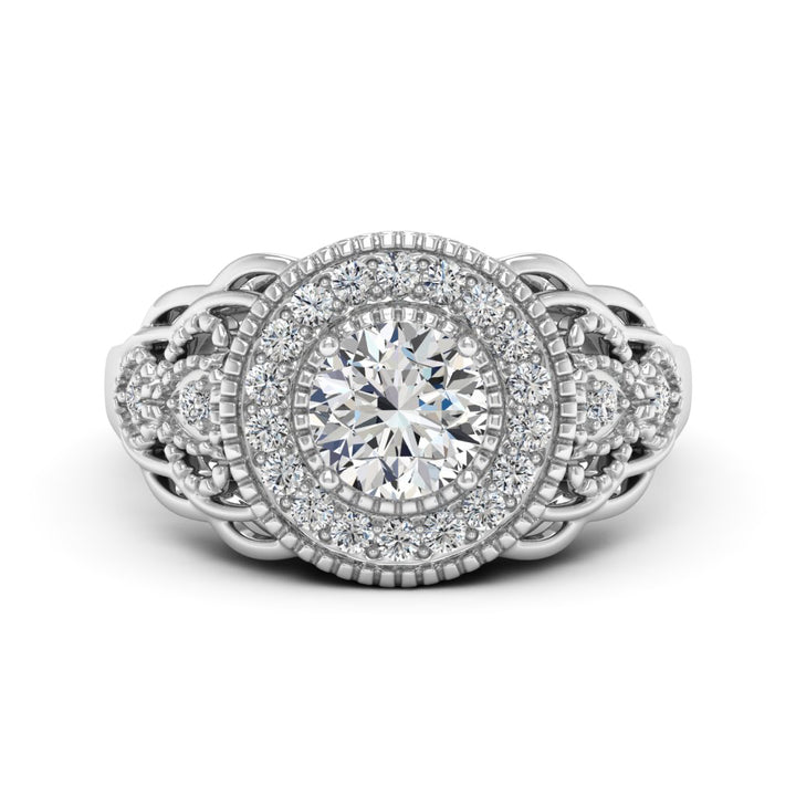 1.00 DEW Round White Moissanite Ring in 14K White Gold