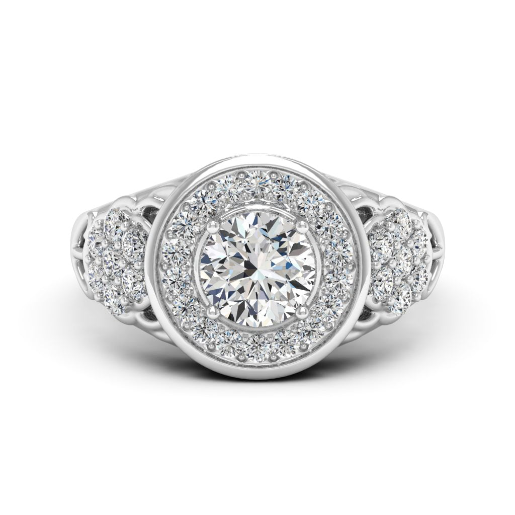 1.00 DEW Round White Moissanite Ring in 14K White Gold