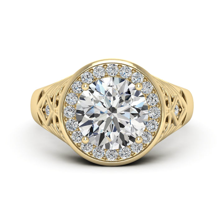 2.00 DEW Round White Moissanite Ring in 14K Yellow Gold