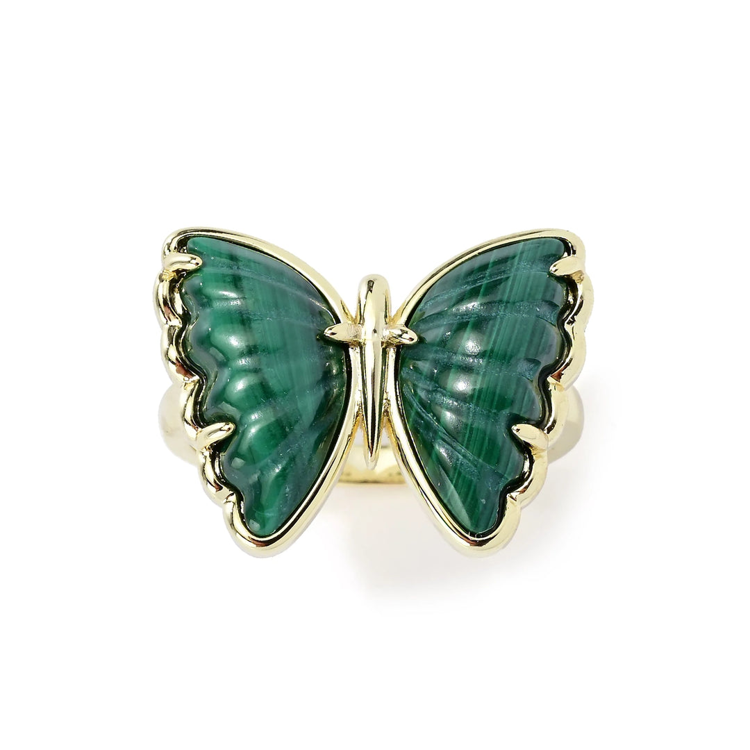 Carved Malachite Butterfly Ring in 18K Gold Plated Brass