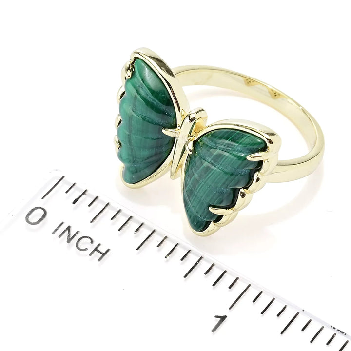 Carved Malachite Butterfly Ring in 18K Gold Plated Brass