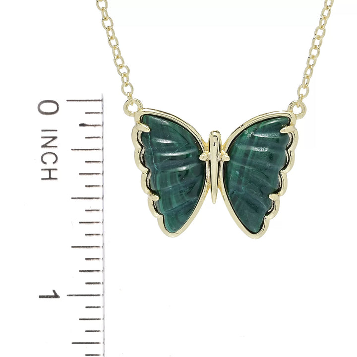 Carved Malachite Butterfly Necklace in 18K Gold Plated Brass