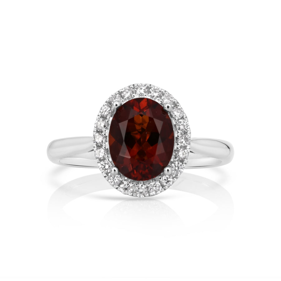 1.25 Cts Sunset Spessartite and White Diamond Ring in 14K White Gold
