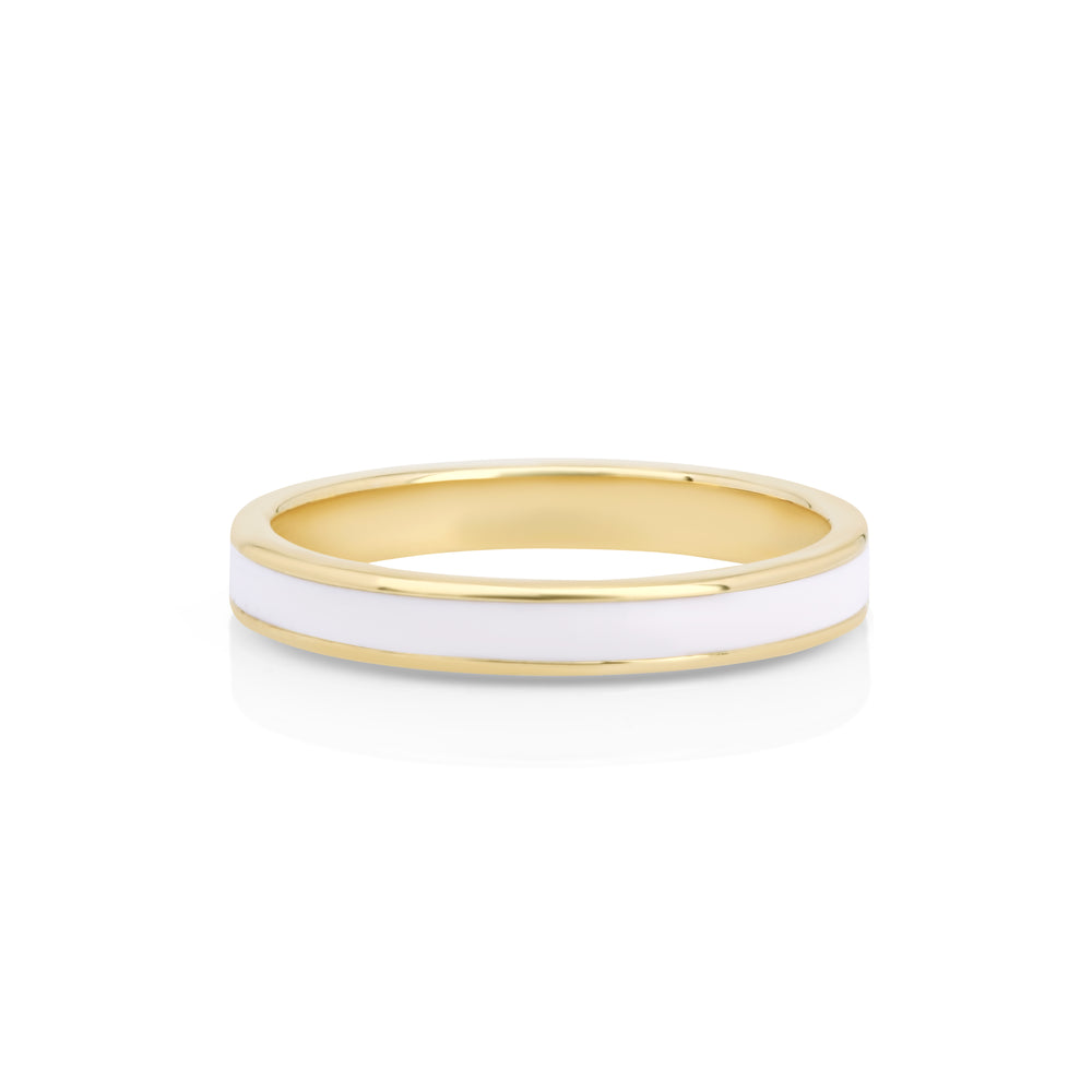 White Enamel Ring in 14K Yellow Gold