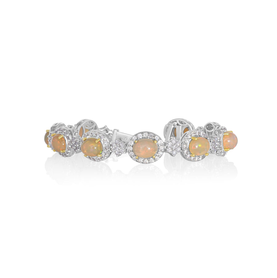 10.5 Cts White Opal and White Diamond Bracelet in 14K White Gold