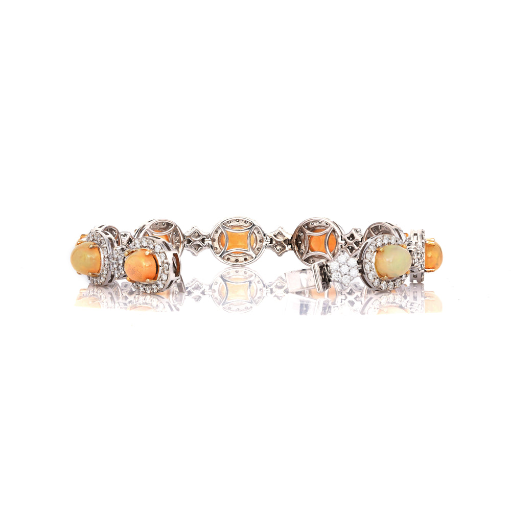 10.5 Cts White Opal and White Diamond Bracelet in 14K White Gold