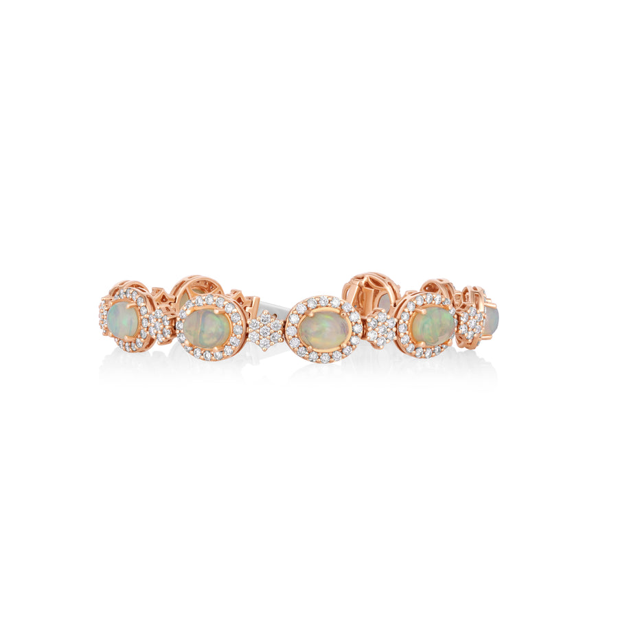 10.5 Cts White Opal and White Diamond Bracelet in 14K Rose Gold