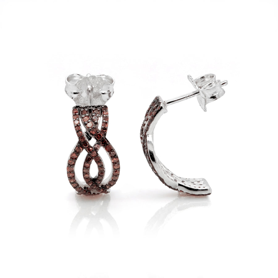 0.79 Cts Red Diamond Earring in 925 Two Tone