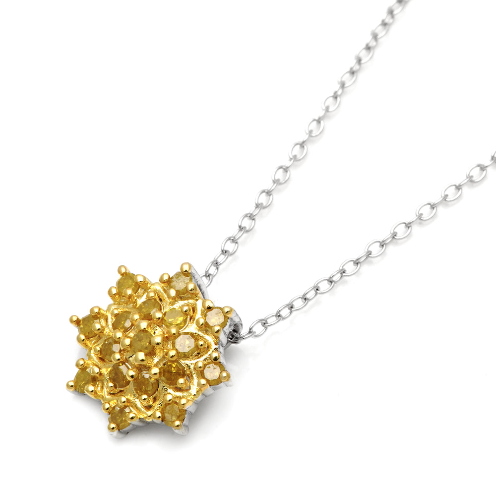 0.52 Cts Yellow Diamond Necklace in 925 Two Tone