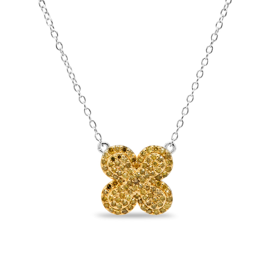 0.54 Cts Yellow Diamond Necklace in 925 Two Tone
