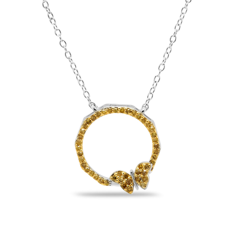 0.25 Cts Yellow Diamond Necklace in 925 Two Tone