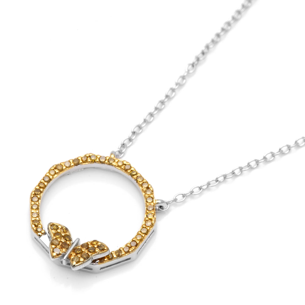 0.25 Cts Yellow Diamond Necklace in 925 Two Tone