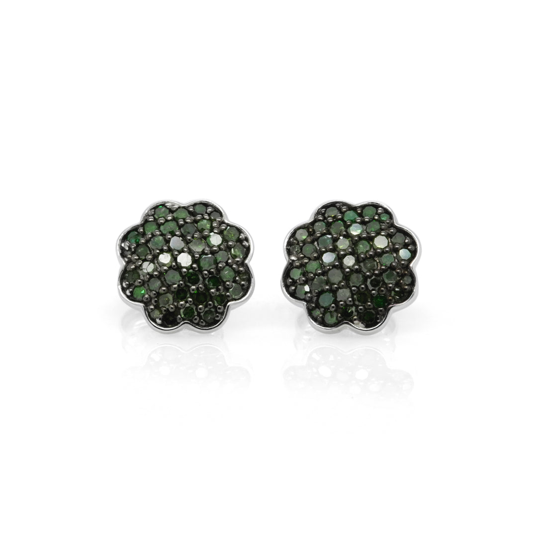 0.88 Cts Green Diamond Stud Earring in 925 Two Tone