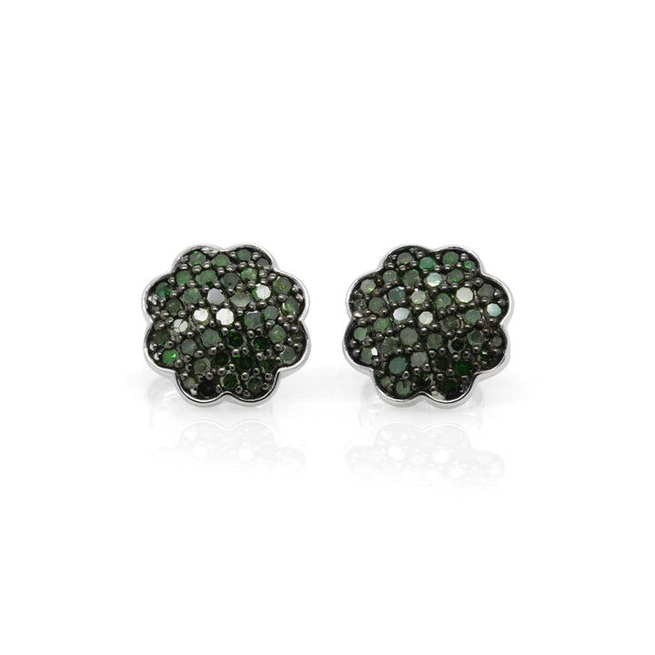 0.88 Cts Green Diamond Stud Earring in 925 Two Tone