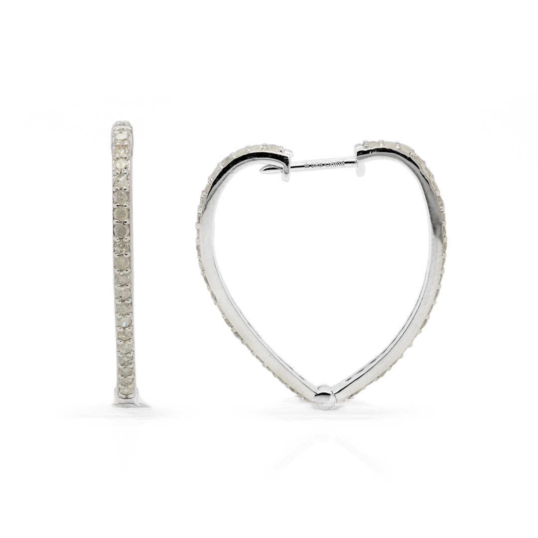 1.19 Cts White Diamond Hoop Earring in White Rhodium Plated 925 Sterling Silver