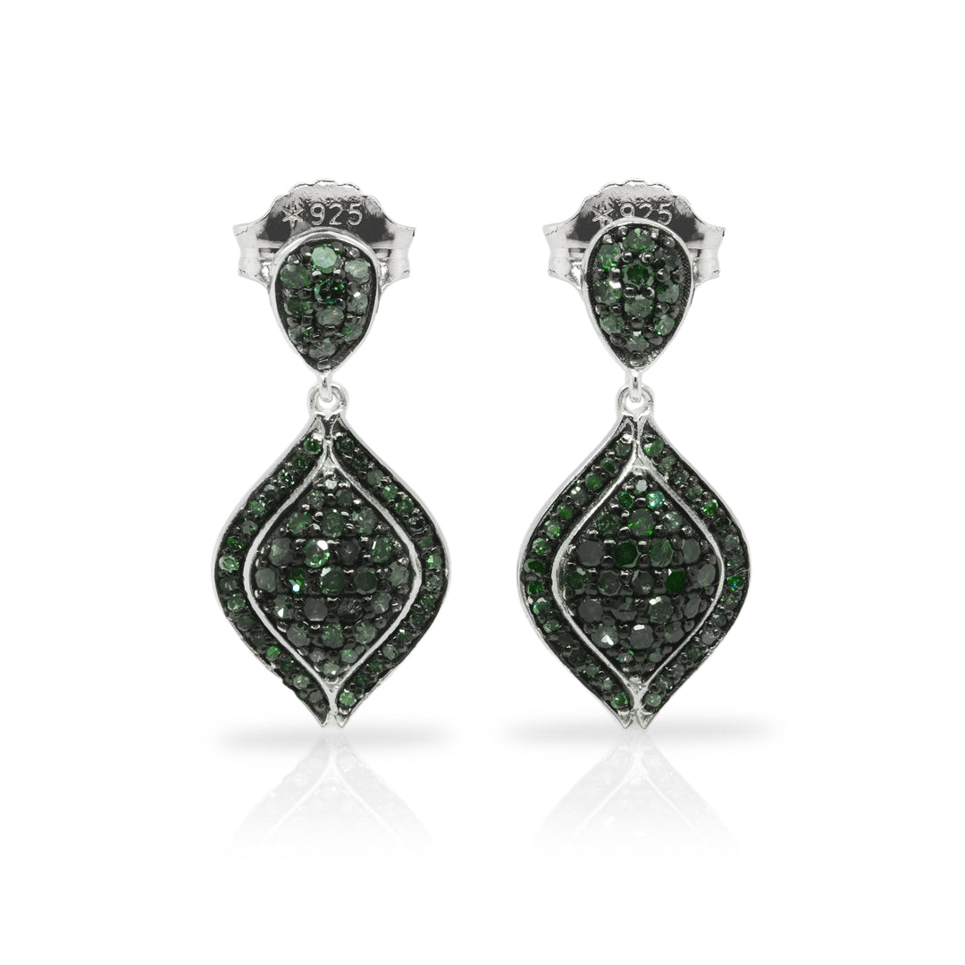 0.91 Cts Green Diamond Earring in 925 Two Tone