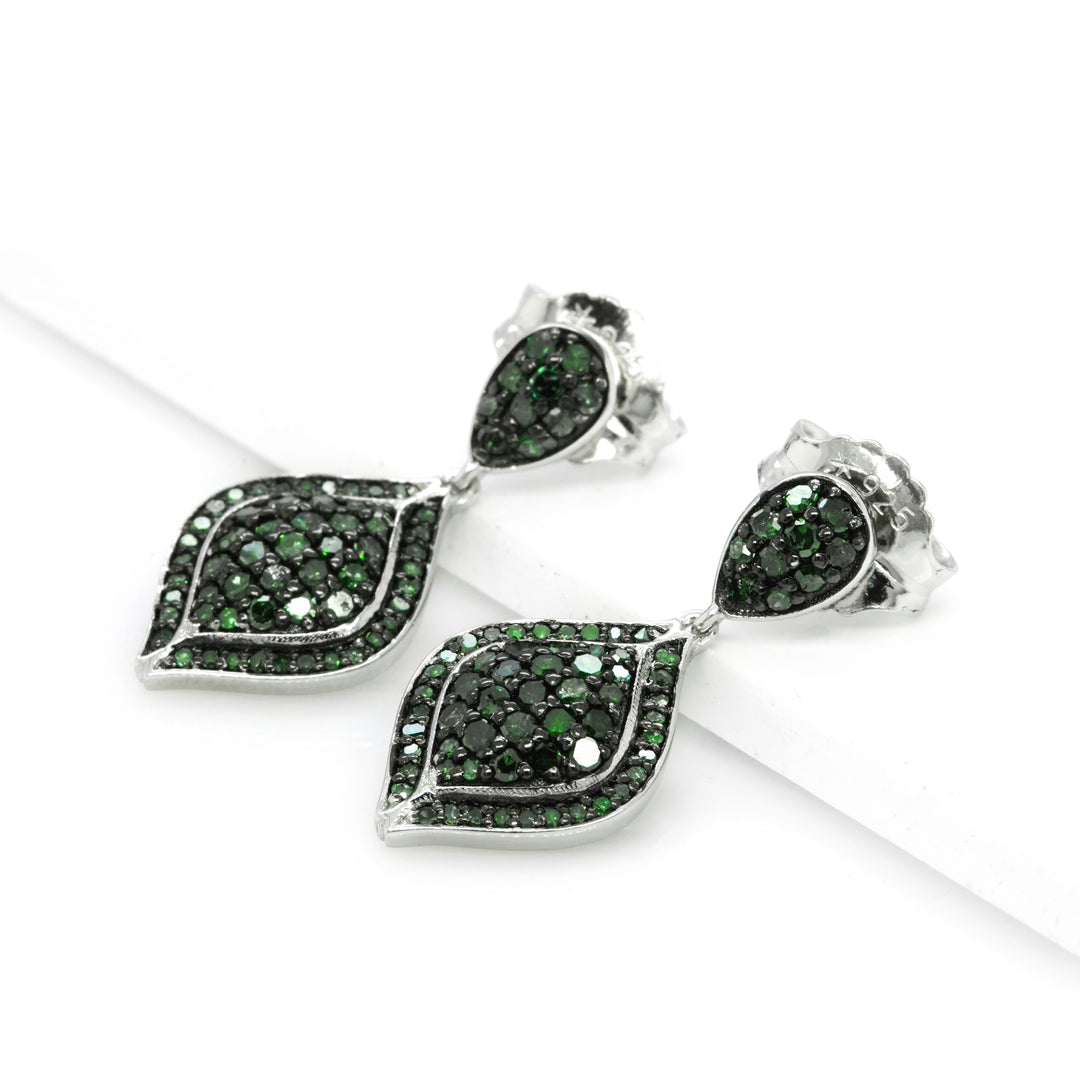 0.91 Cts Green Diamond Earring in 925 Two Tone